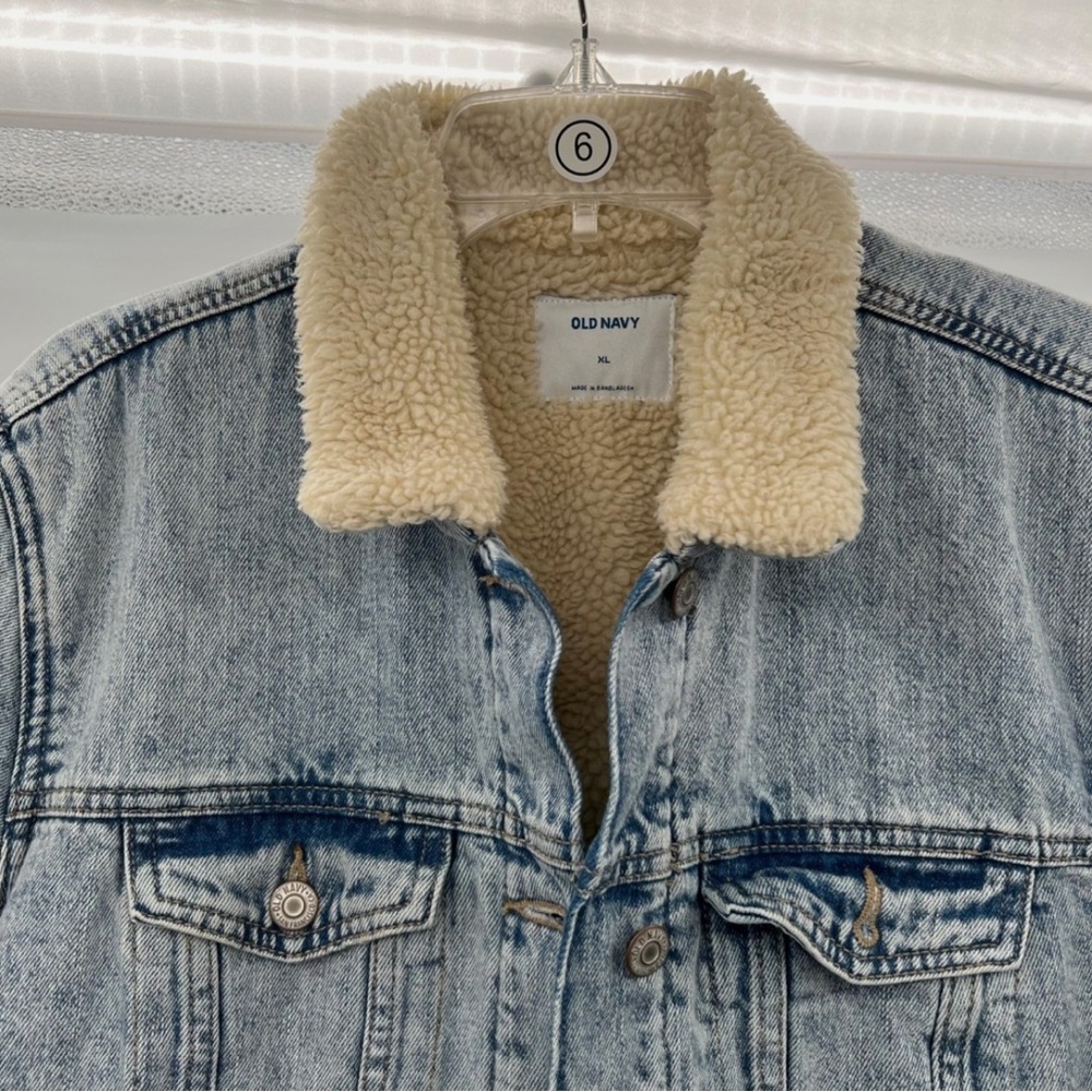 Old Navy Blue Denim Jacket with Cream Sherpa Collar